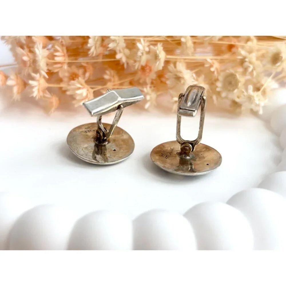 Siam Sterling Taurus Figural Nielloware Enamel Vintage Black Round Cufflinks
